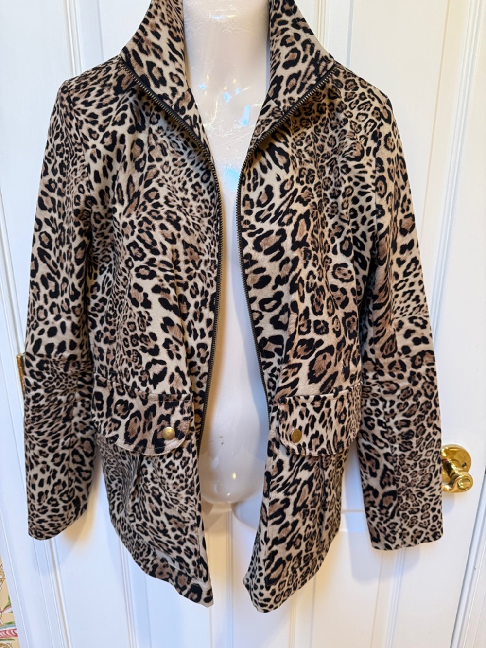 Stunning Leopard Print Zip-Front Jacket - Beige/Black